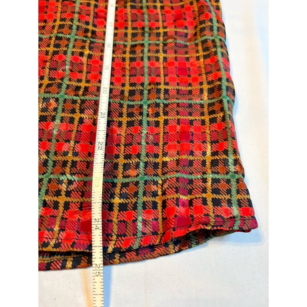 Silk Land Plaid Blouse Women Large Red 100% Pure Silk Long Sleeve Vintage Top - Picture 7 of 8